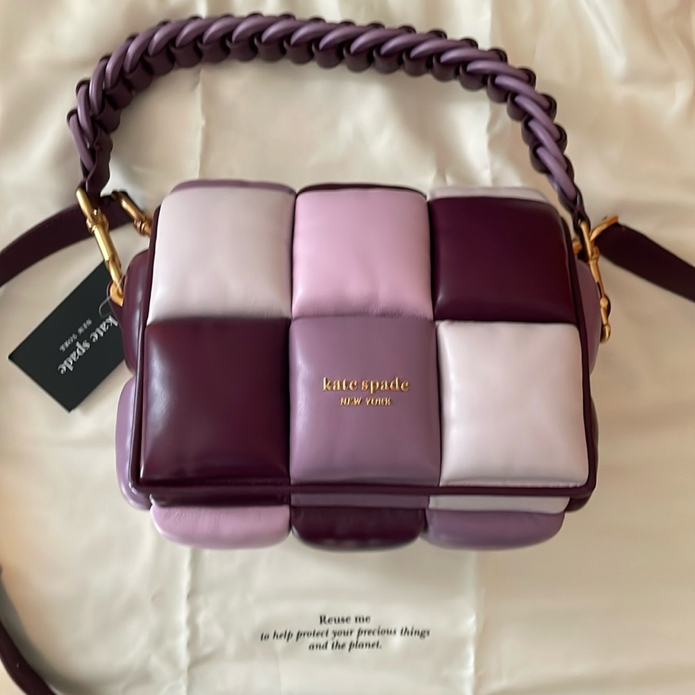 🆕 Kate Spade Purple Agate Boxxy Color Block Pink Bag with Dustbag